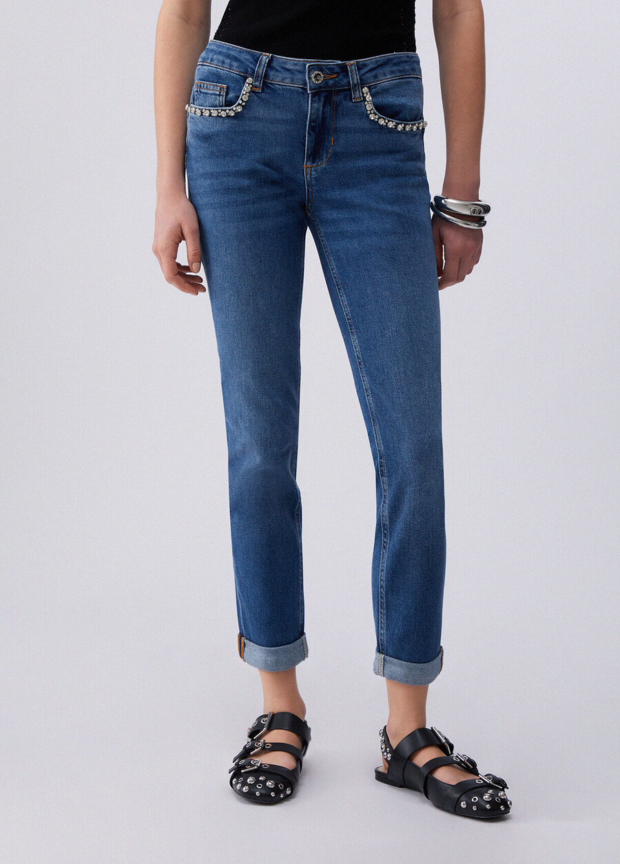 jean skinny orné de bijoux
