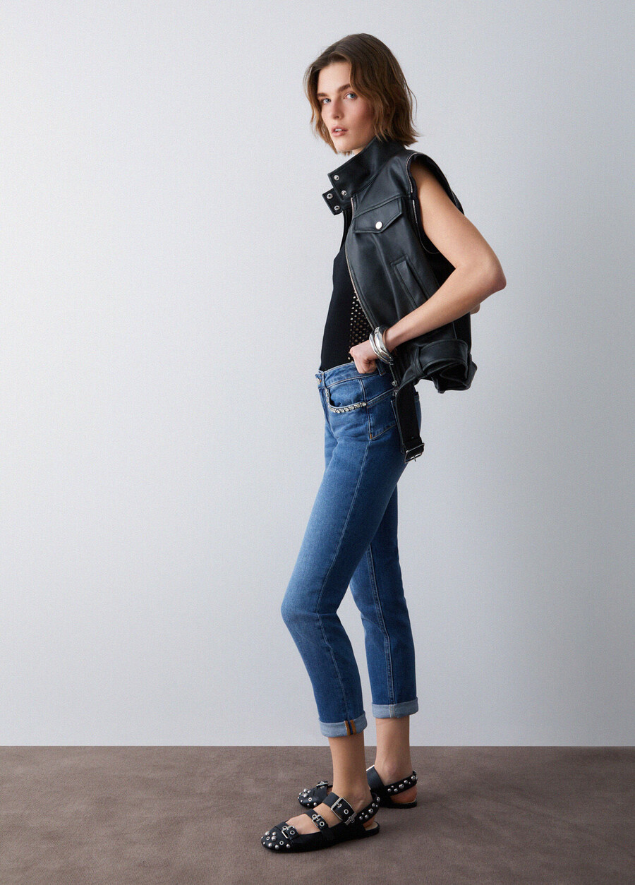 jean skinny orné de bijoux