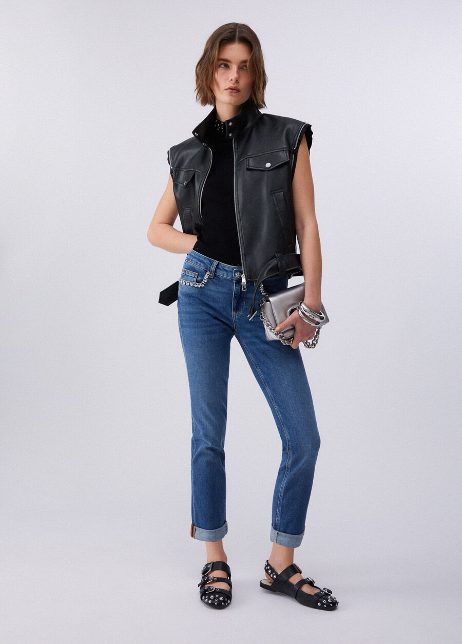 jean skinny orné de bijoux