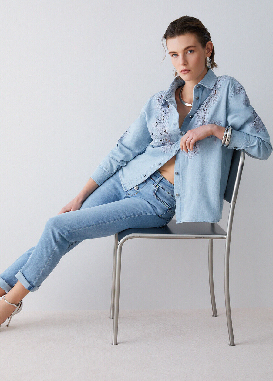 jeans skinny à revers