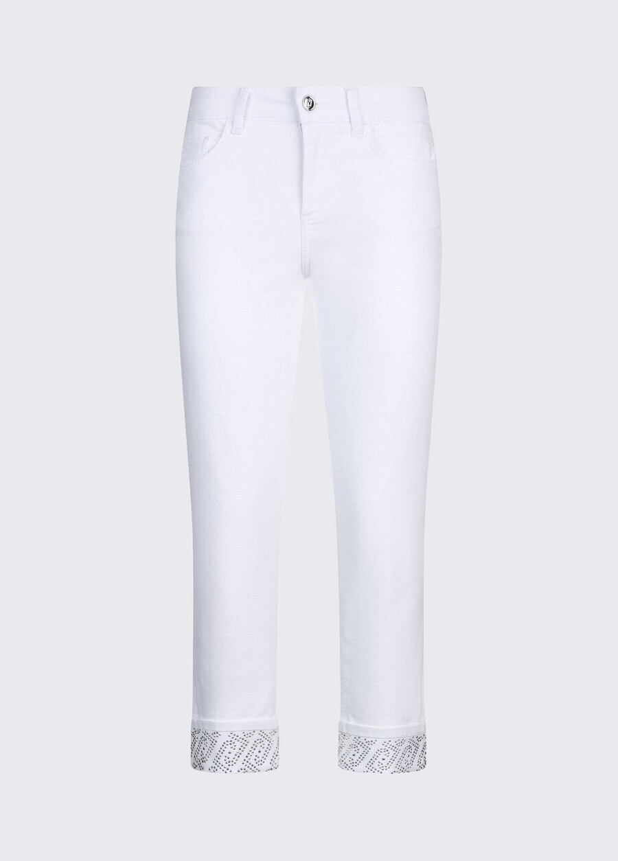 pantalon skinny à revers et pierres précieuses