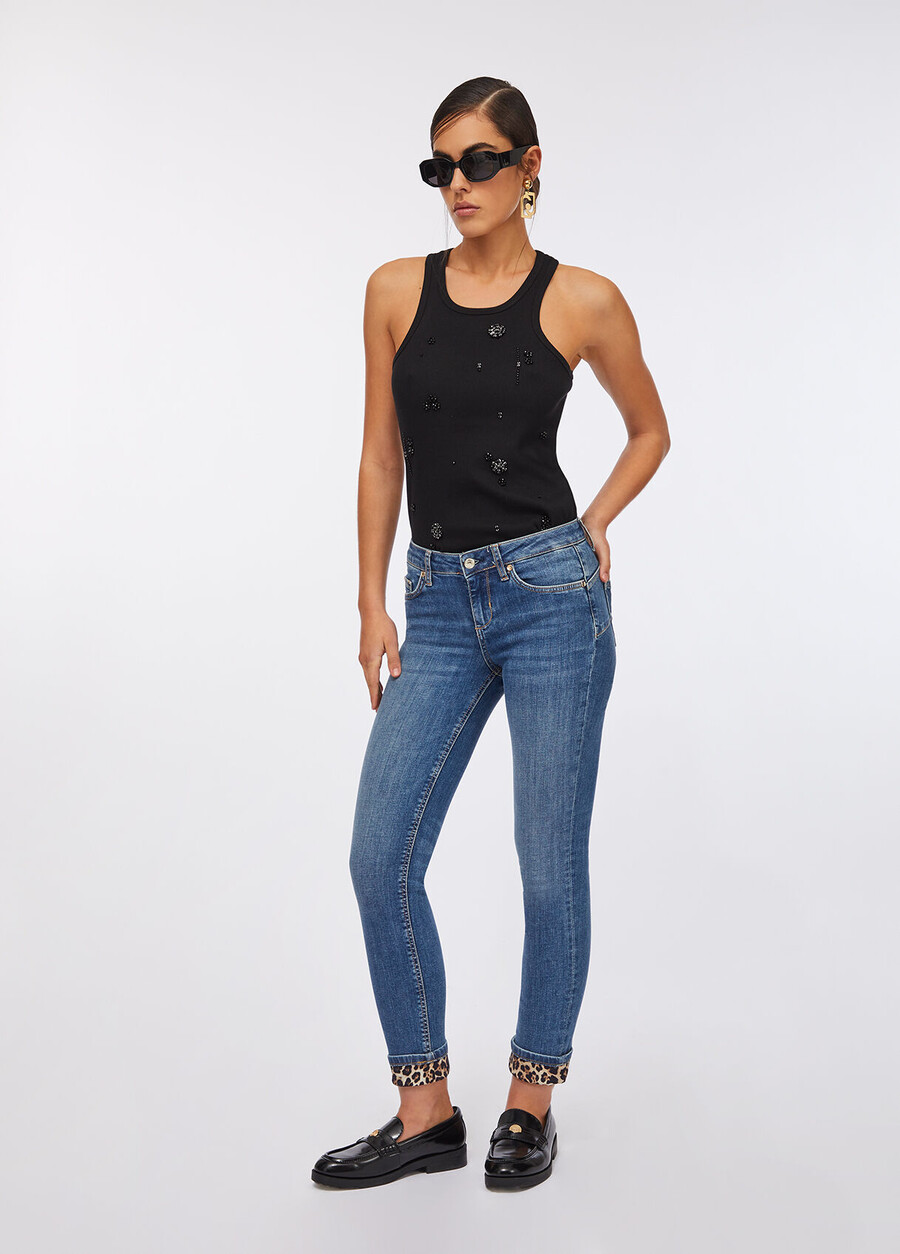 jeans skinny à revers