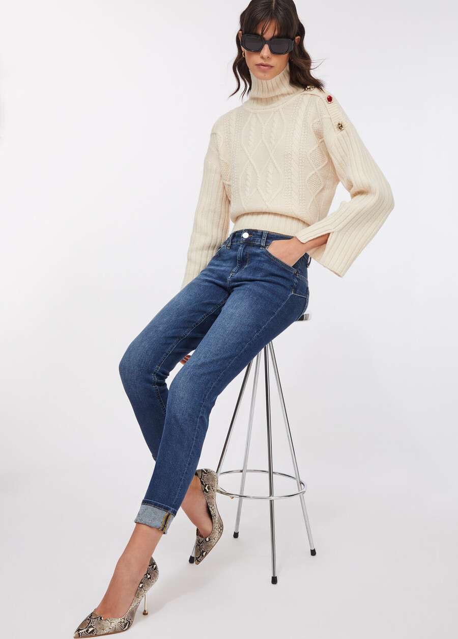 jeans skinny à revers