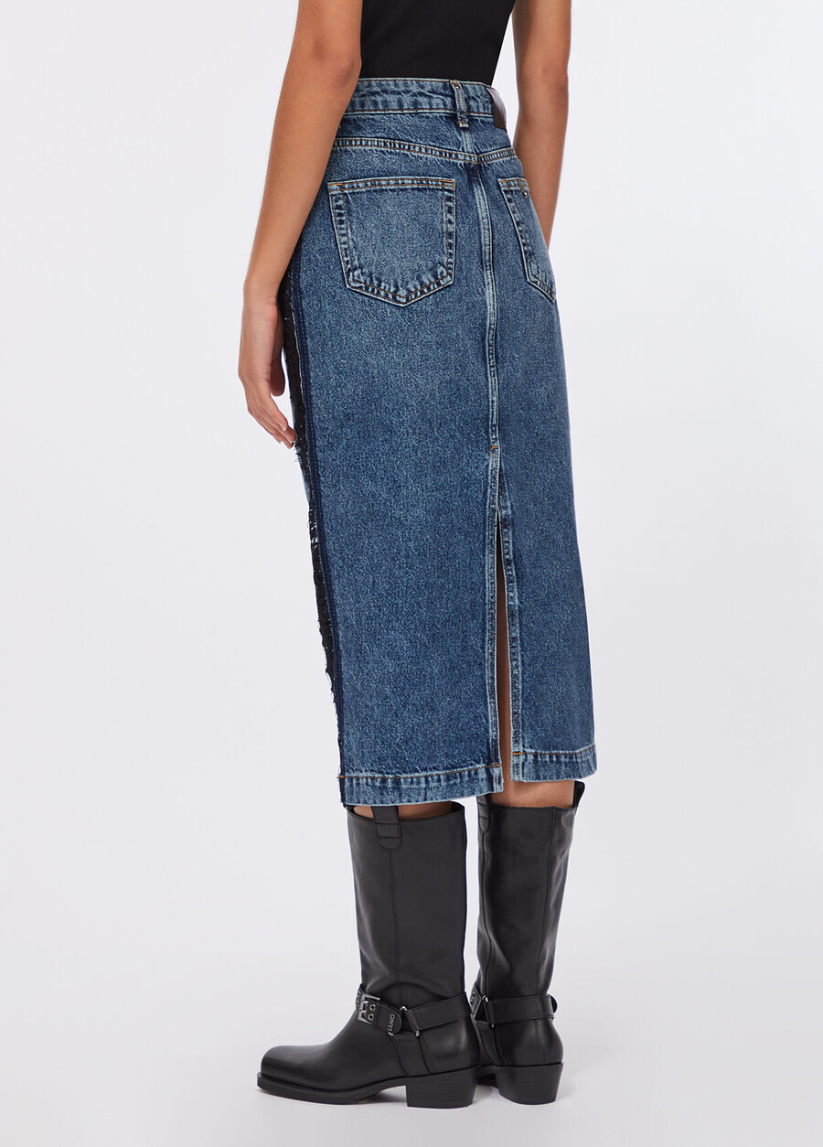 jupe midi en jean avec dentelle