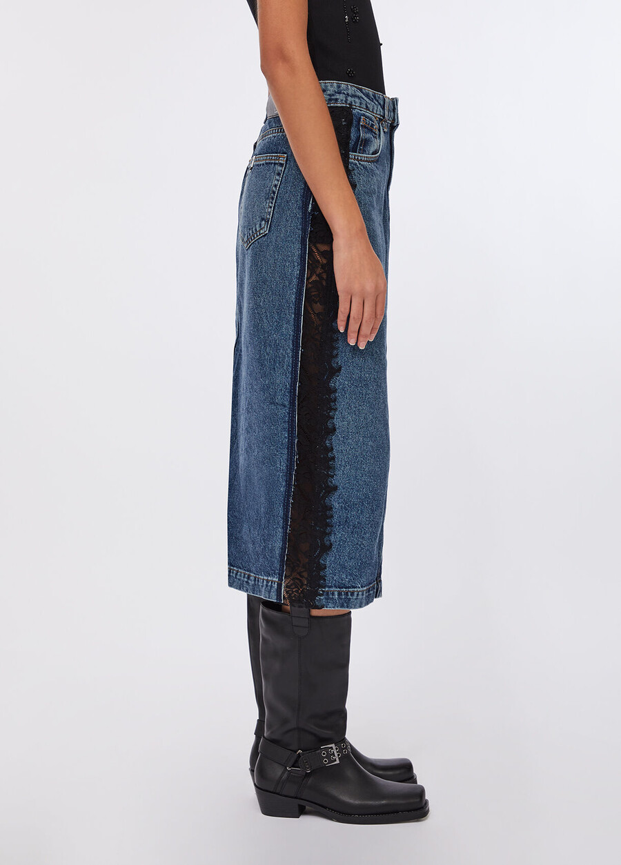 jupe midi en jean avec dentelle