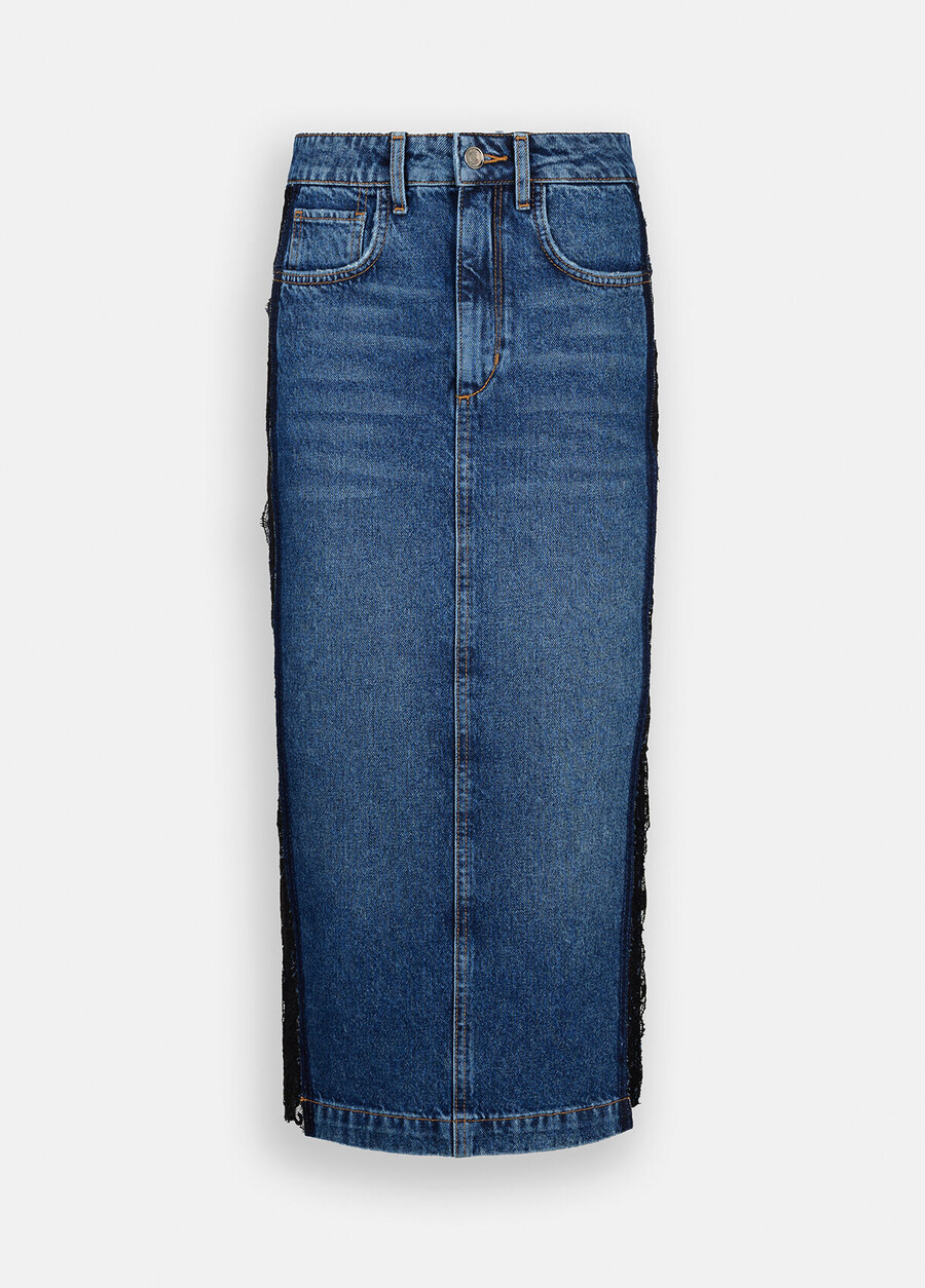 jupe midi en jean avec dentelle