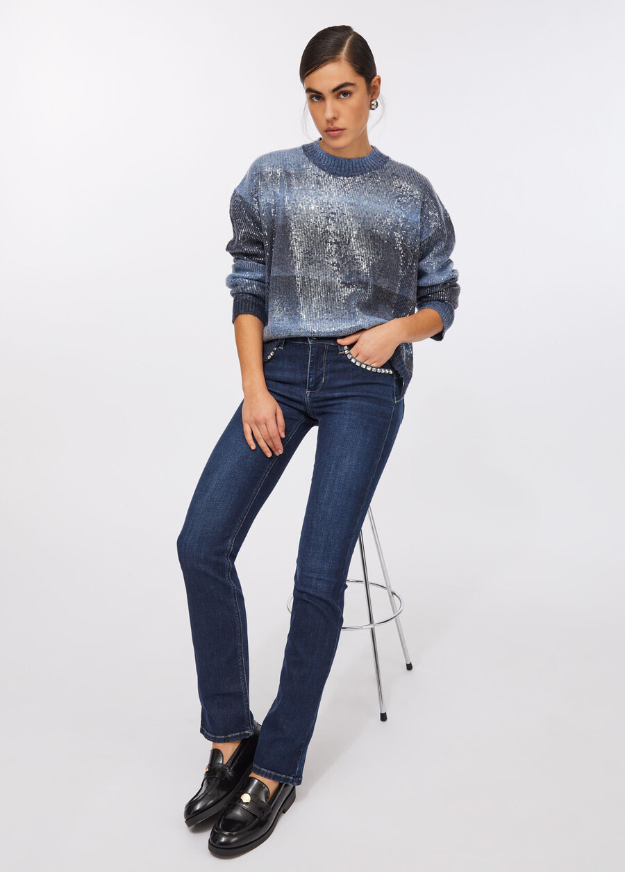 jeans slim ornés de pierres précieuses