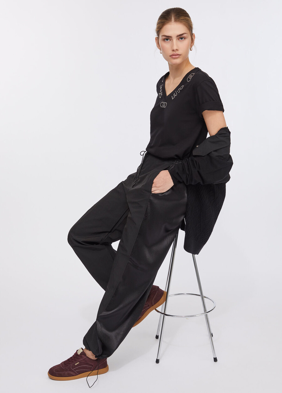 pantalon de jogging en nylon et satin