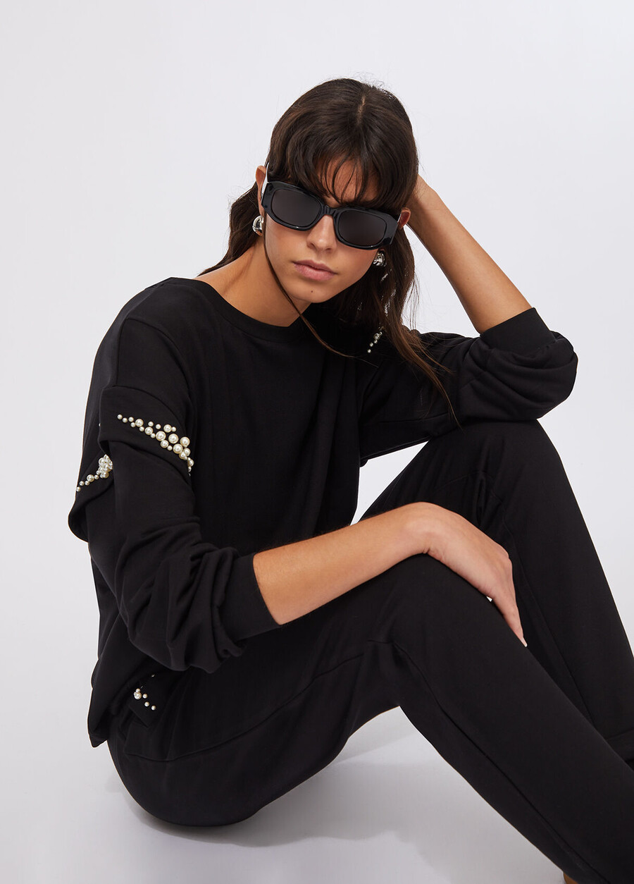sweat-shirt à maxi perles