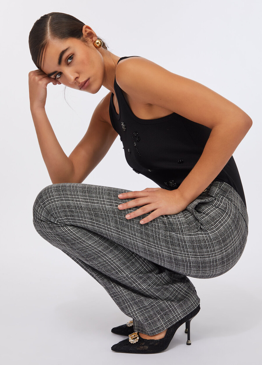 pantalon évasé à carreaux prince de galles