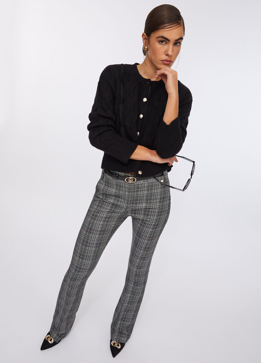 pantalon évasé à carreaux prince de galles