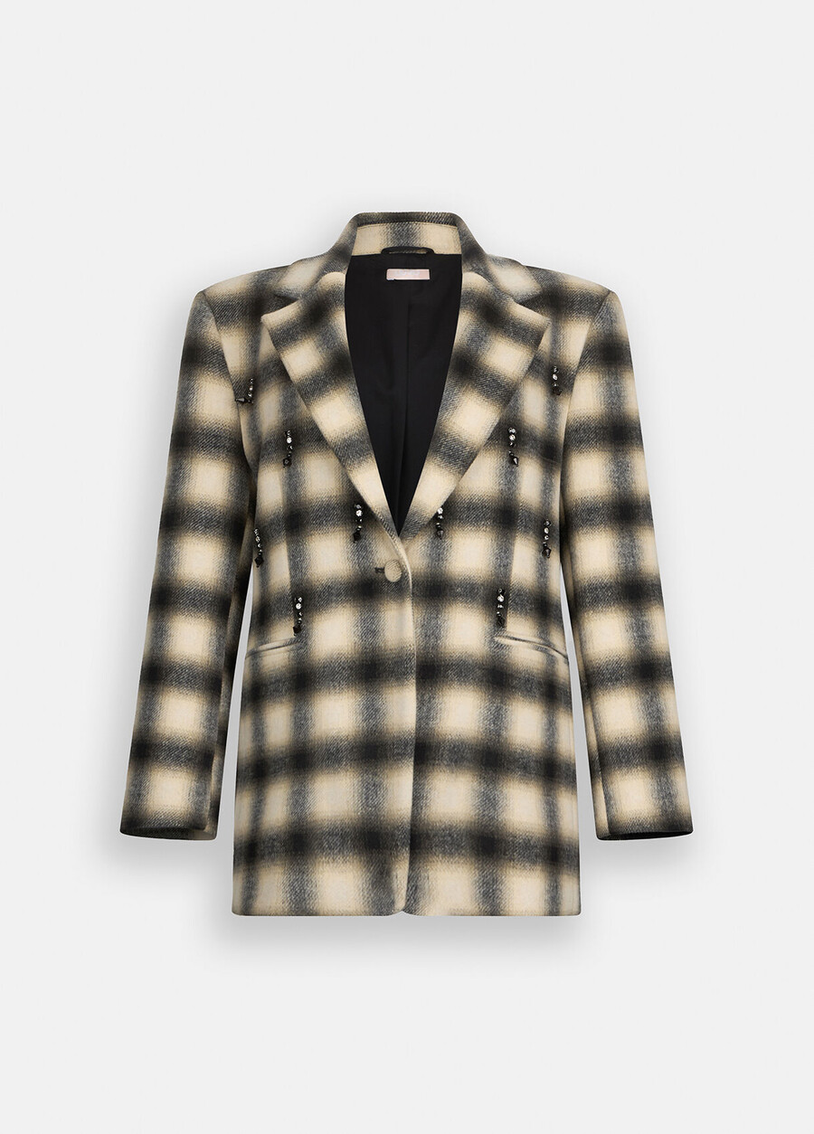 veste à carreaux ornée de broderies de bijoux