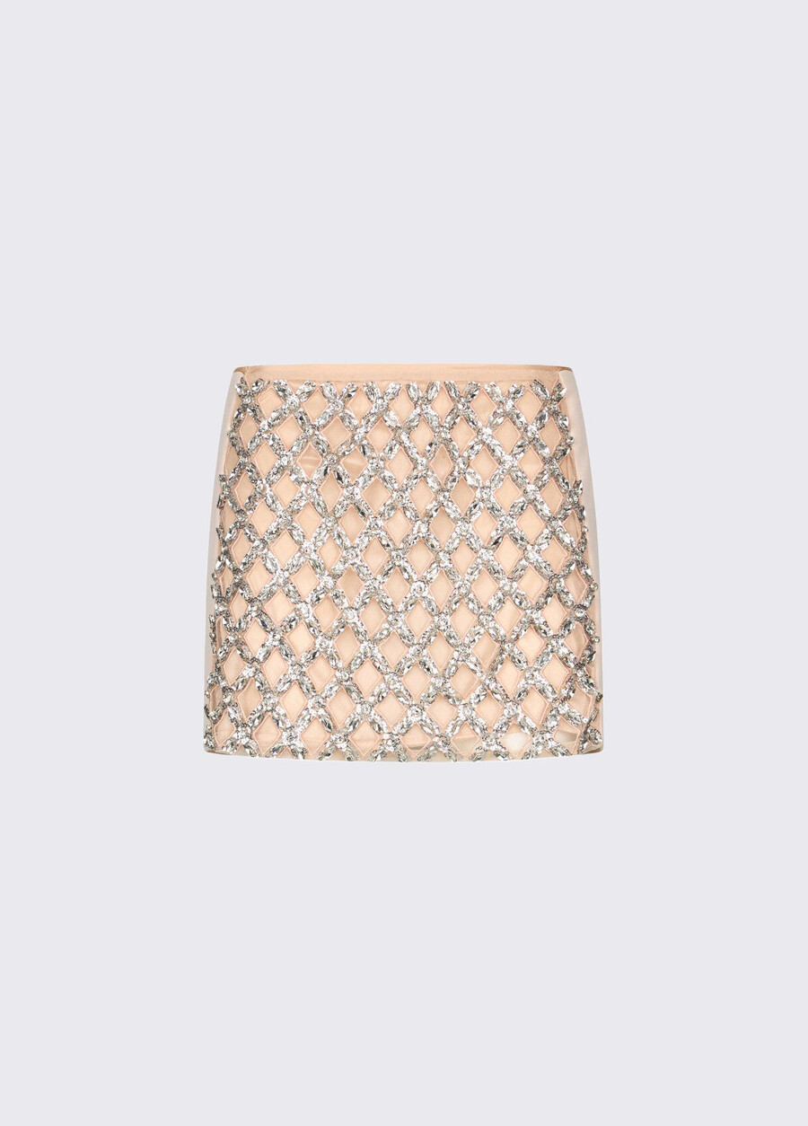 mini-jupe ornée de broderies de bijoux