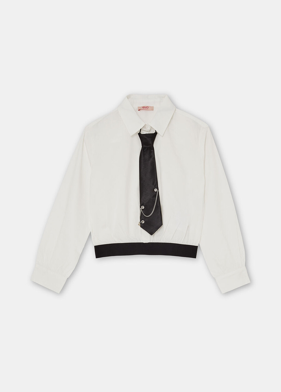 chemise rayée en coton avec cravate