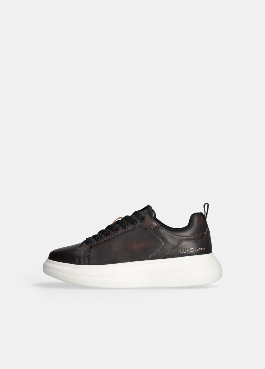baskets à plateforme en cuir brossé