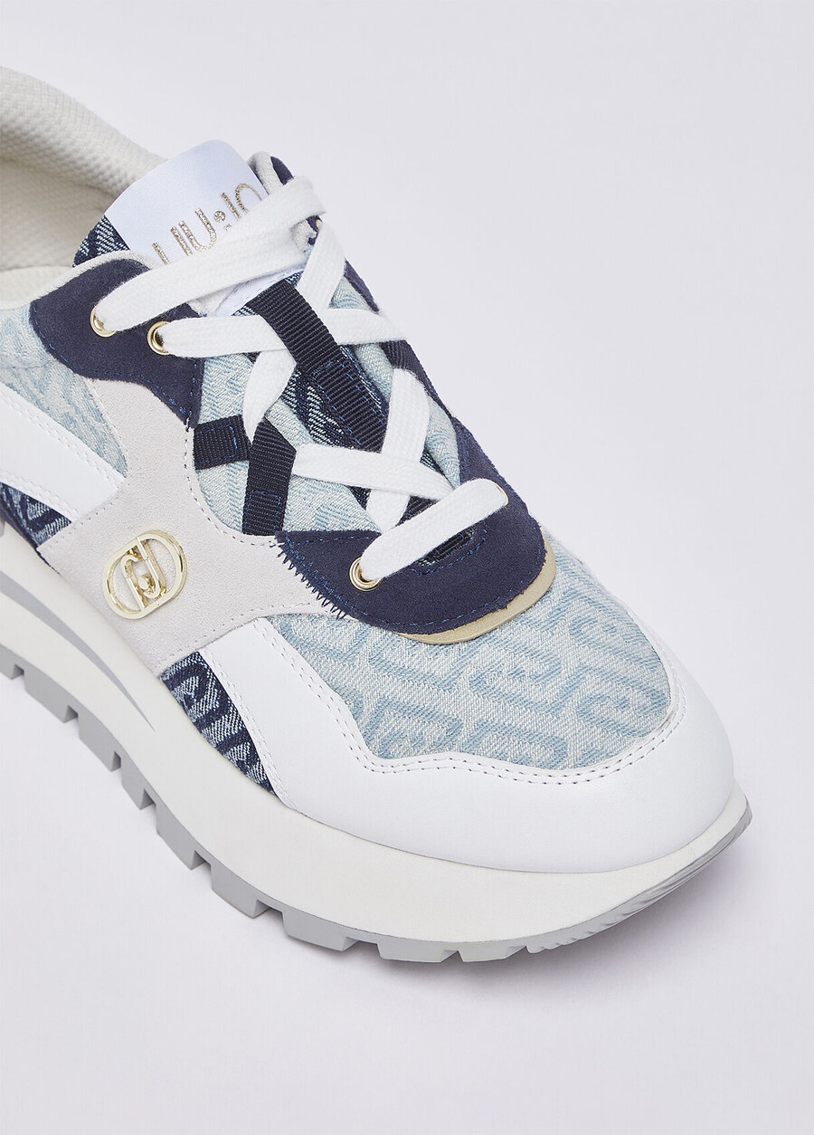 baskets à plateforme en denim jacquard