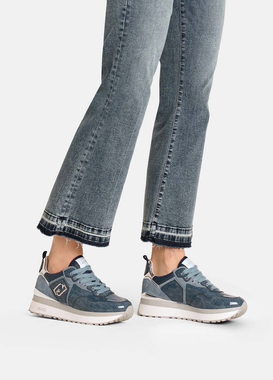 baskets à plateforme en denim brillant