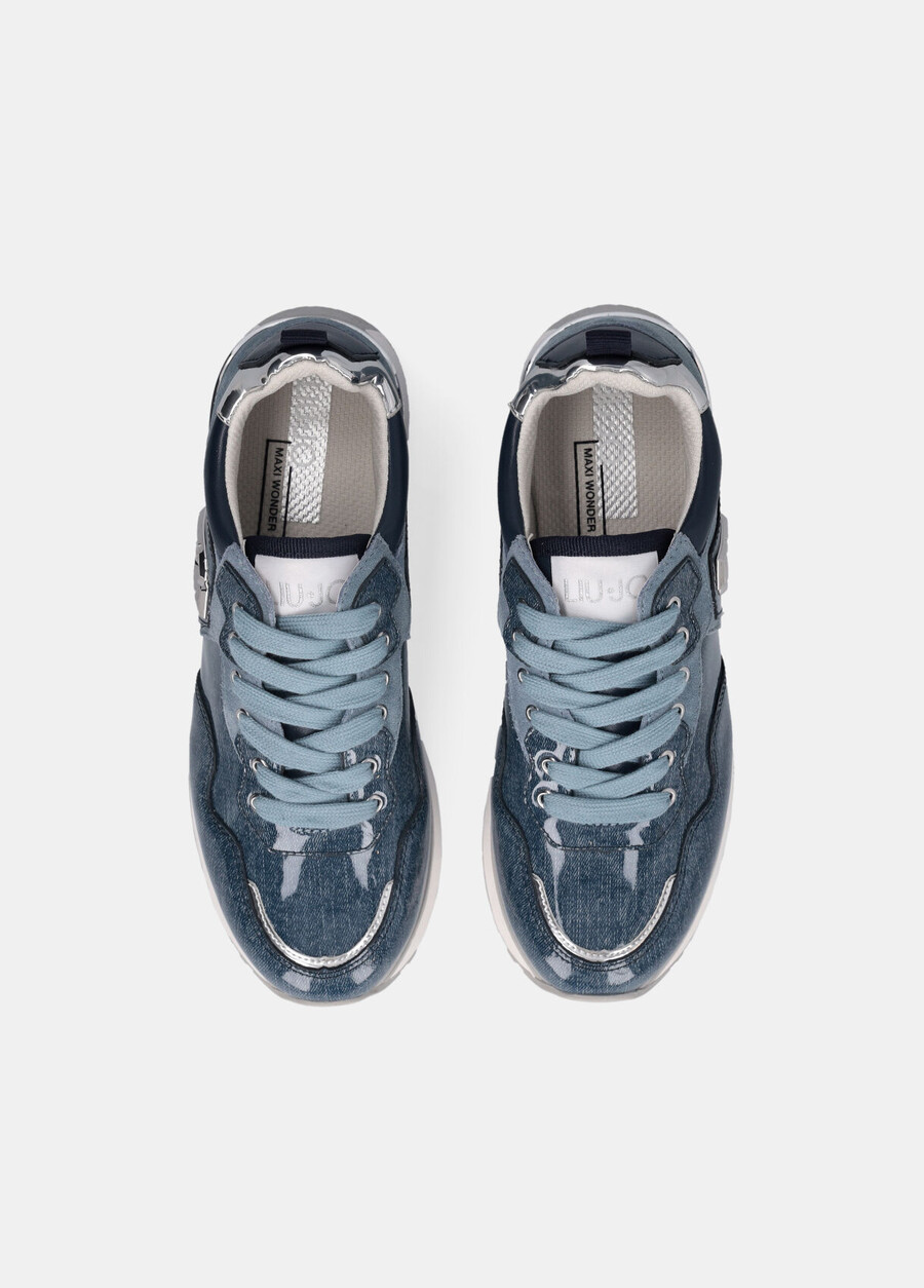 baskets à plateforme en denim brillant