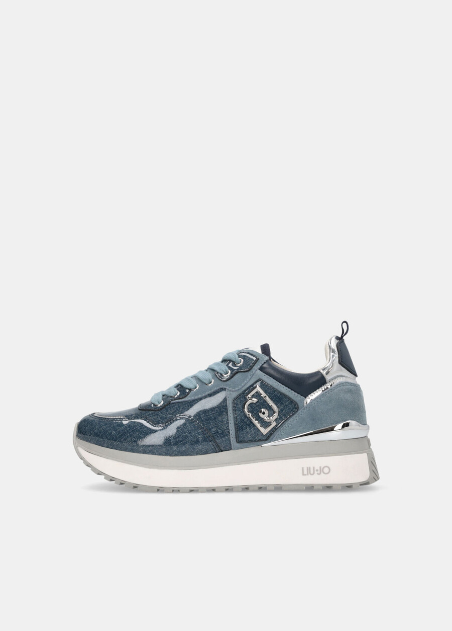 baskets à plateforme en denim brillant