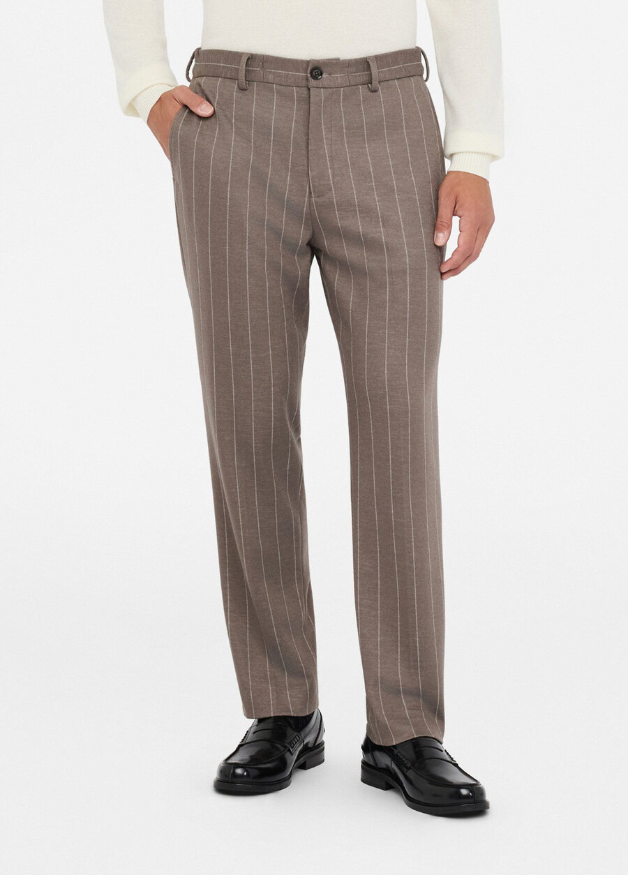 pantalon rayé en coton et laine