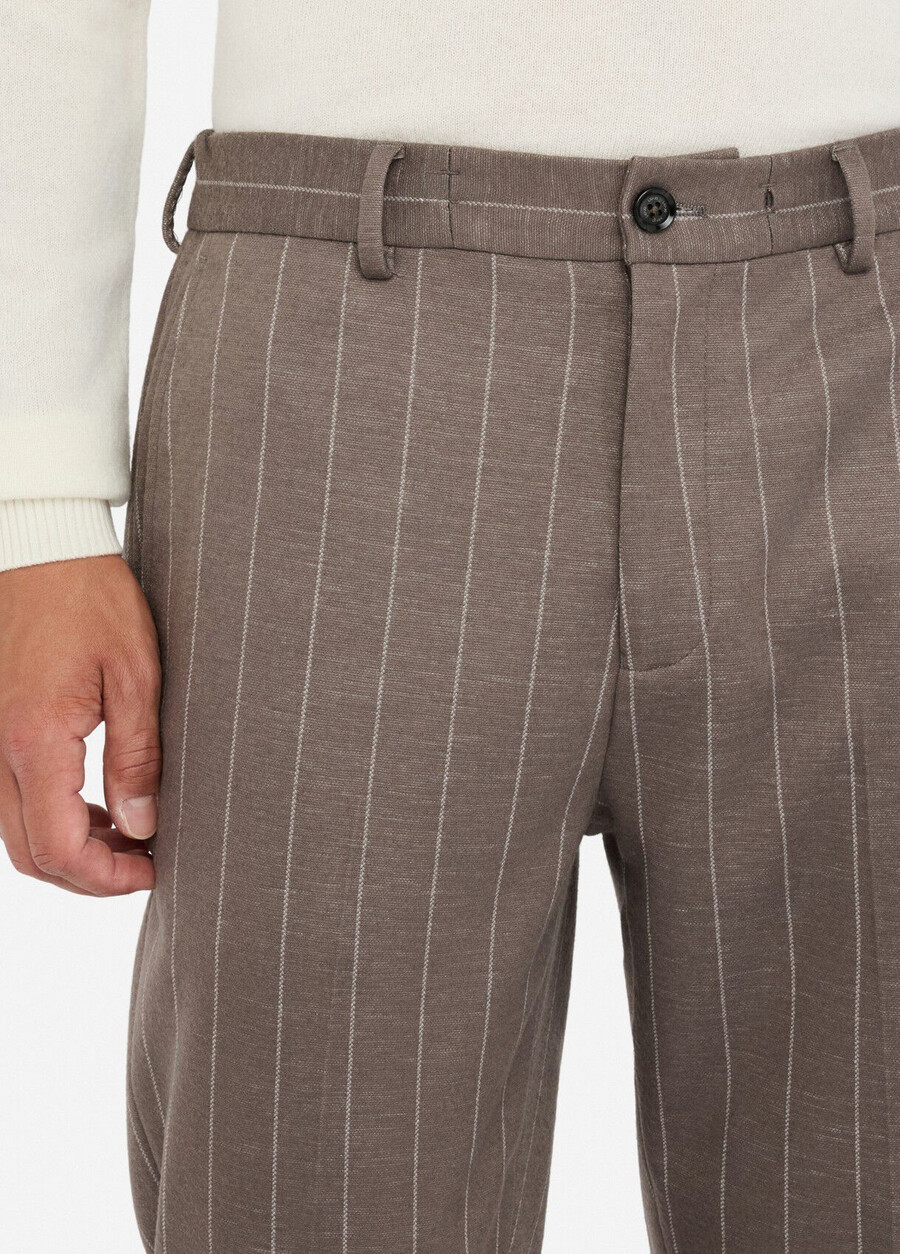 pantalon rayé en coton et laine