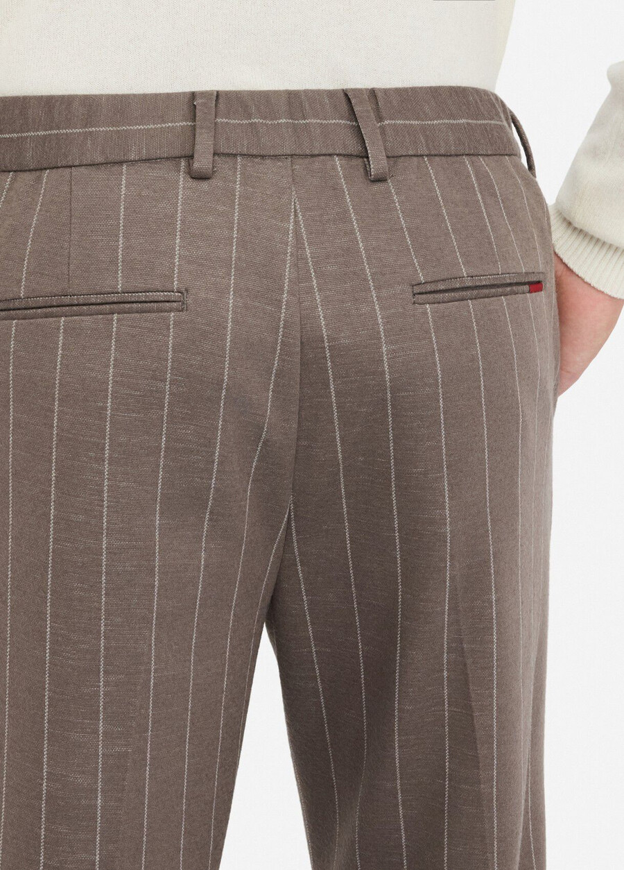 pantalon rayé en coton et laine