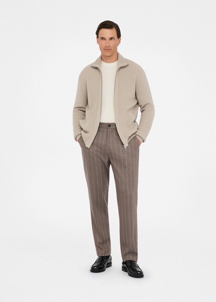 pantalon rayé en coton et laine