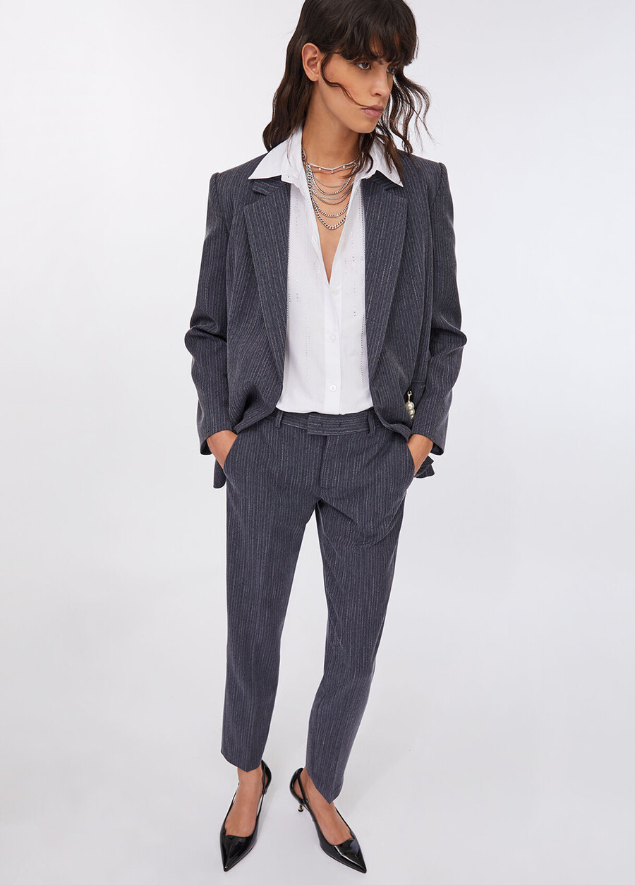 pantalon en flanelle à fines rayures