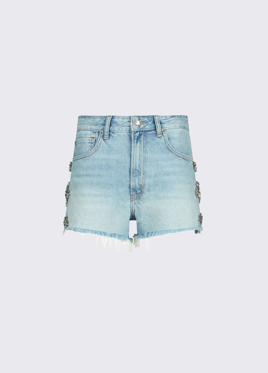 short en jean orné de bijoux brodés