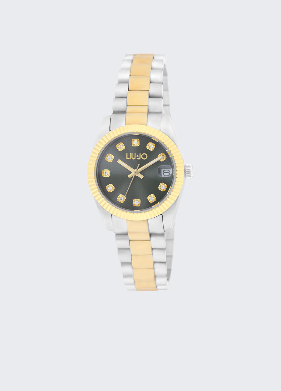 montre en acier bicolore avec diamants